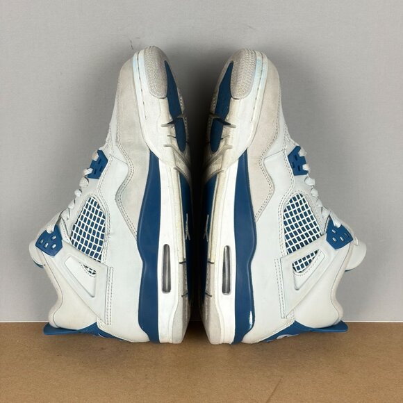 Jordan 4 Retro Military Blue Leather Athletic Sneakers Youth 4.5Y White Blue - Picture 6 of 9